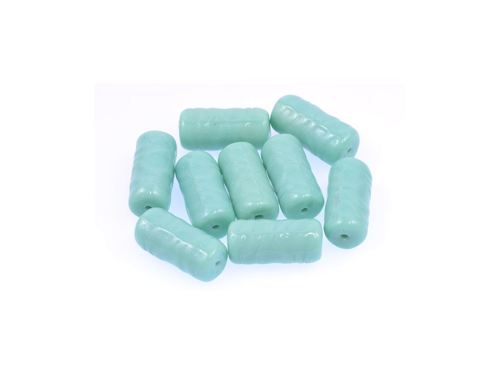 Pressed Beads Tube Opaque Green Glass Czech Republic