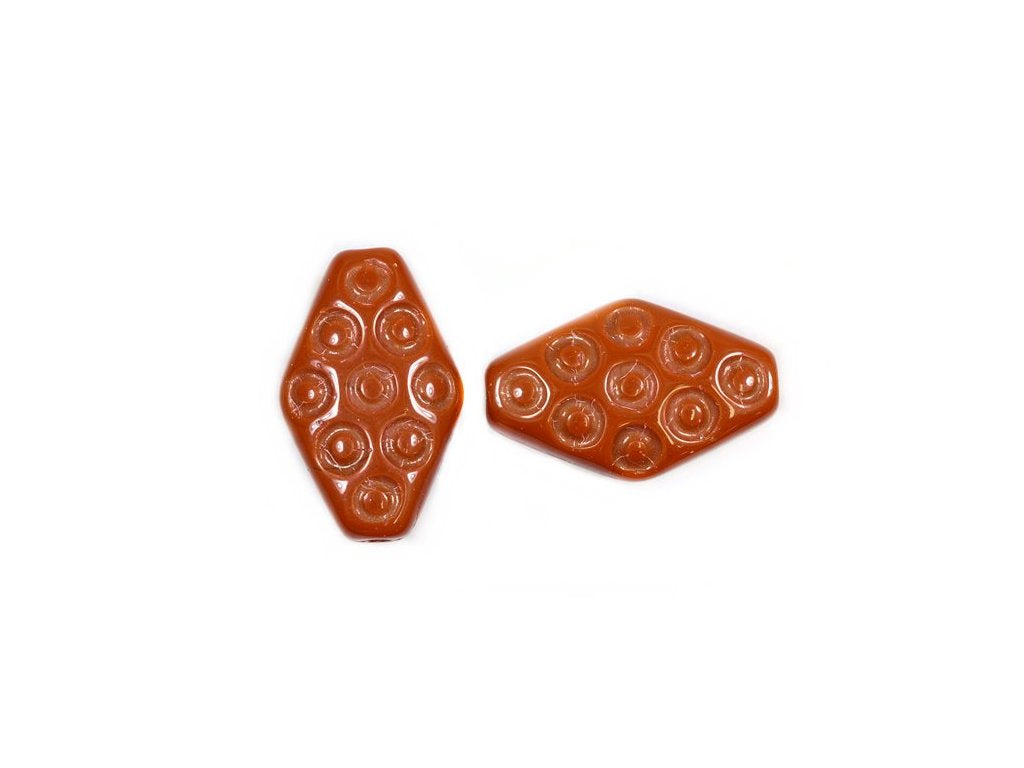 Pressed Beads Ornamental Rhombus Opaque Brown Glass Czech Republic