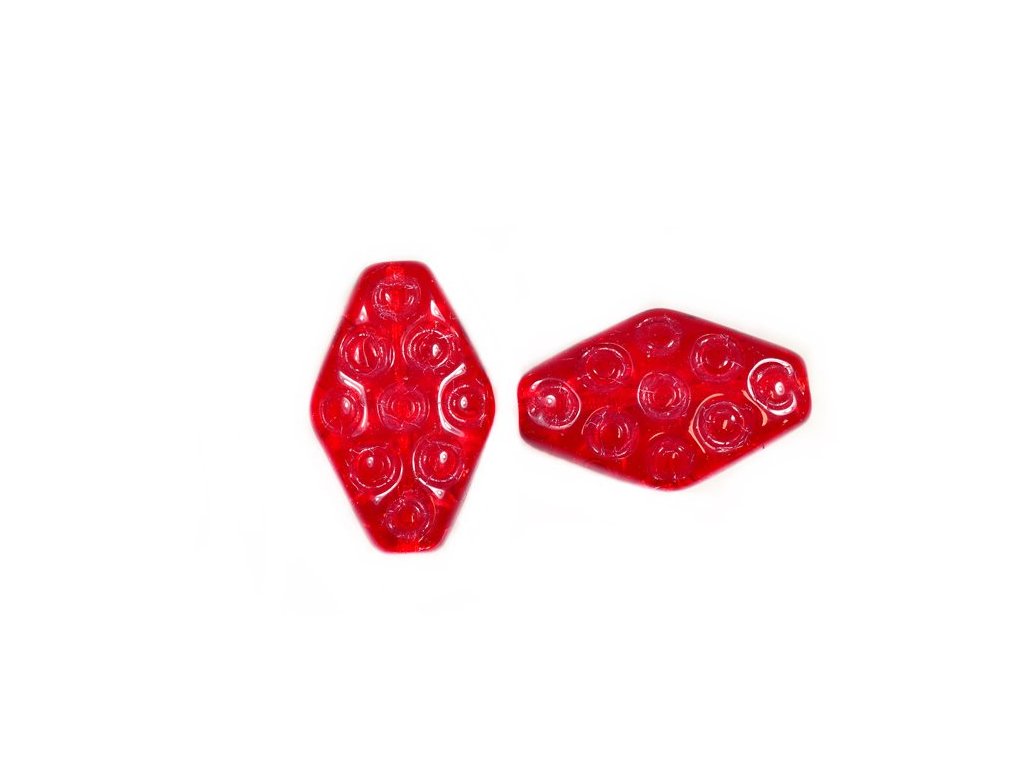 Pressed Beads Ornamental Rhombus Ruby Red Glass Czech Republic