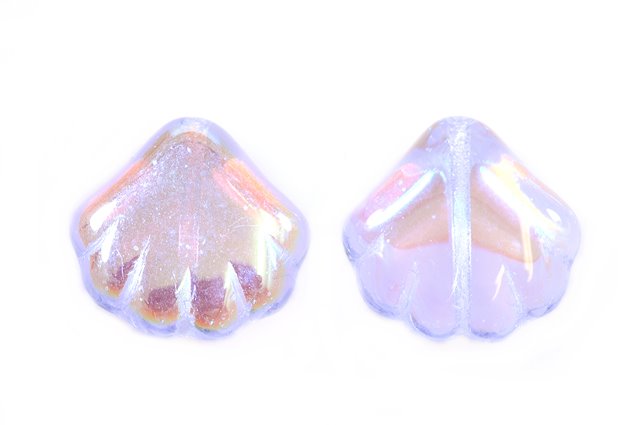 Pressed Beads Shell 14 x 14 mm, Transparent Light Amethyst Ab (20210-28701), Bohemia Crystal Glass, Czechia 11130272