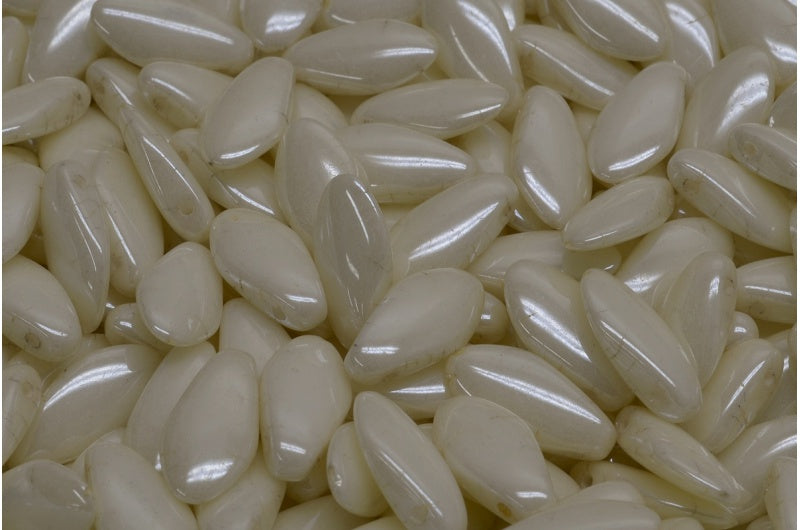 ダガービーズ、ホワイトラスターイエローフルコーティング(02010-14483)、ガラス、チェコ共和国