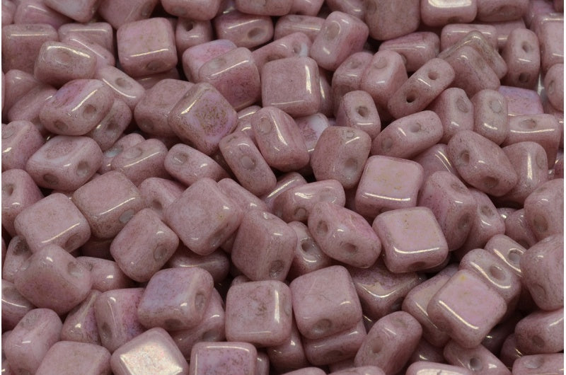 フラットシルキービーズ - 2穴、ホワイトラスターリラ(02010-14494)、ガラス、チェコ共和国