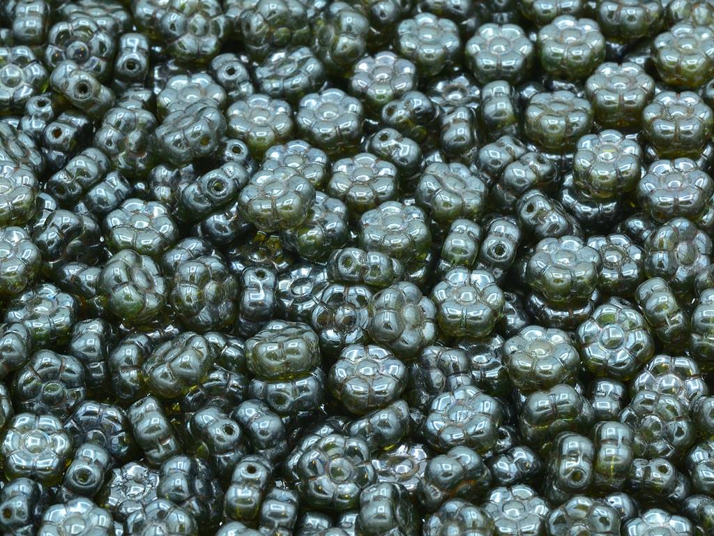 Flower Beads, Crystal Stain With Luster Blue (00030-65431), Glass, Czech Republic