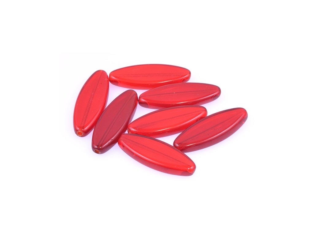 Pressed Beads Oval Ruby Red Glass Czech Republic