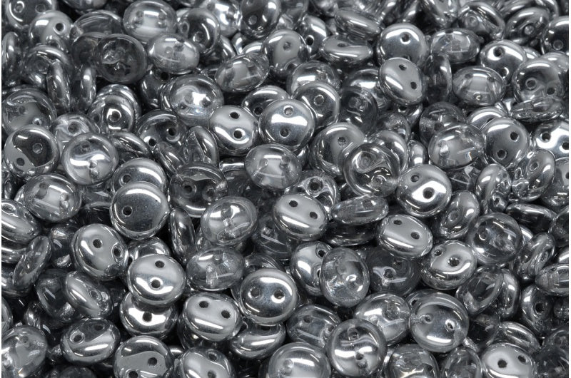 2-Hole Lentil Beads, Crystal Crystal Silver Half Coating (00030-27001), Glass, Czech Republic