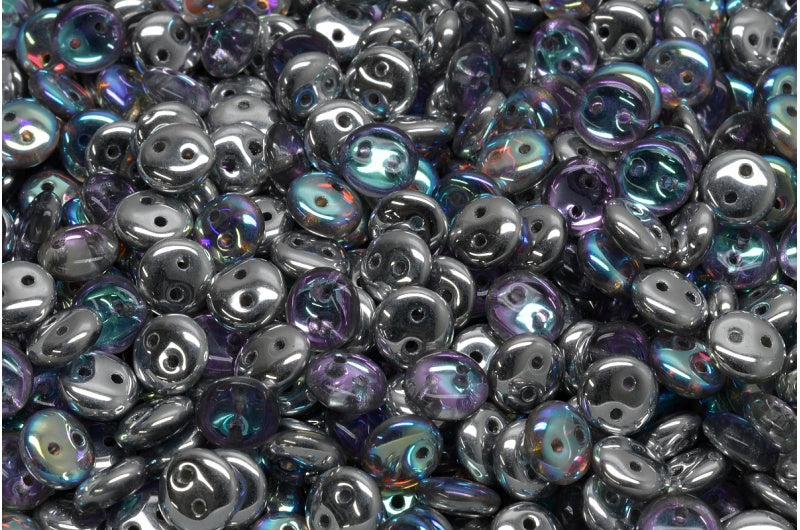 2穴レンズ豆ビーズ、クリスタル 98530 (00030-98530)、ガラス、チェコ共和国