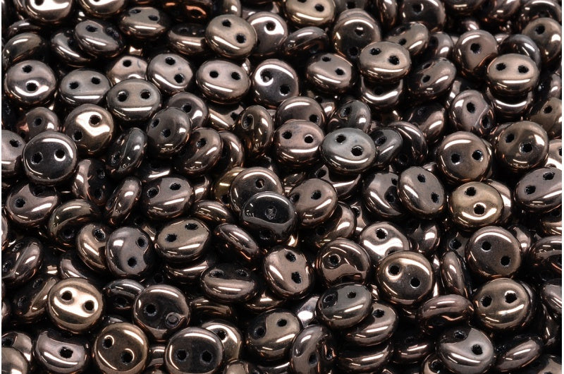 2穴レンズ豆ビーズ、黒紫(23980-15726)、ガラス、チェコ共和国