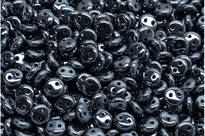 2-Hole Lentil Beads, Black Hematite (23980-14400), Glass, Czech Republic