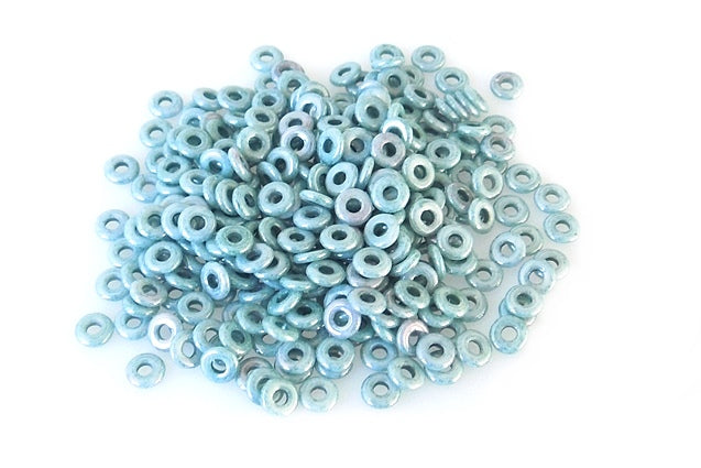 Demi Round O-bead Circular Spacer Beads 4 mm, Chalk White Luster Green Full Coated (3000-14459), Bohemia Crystal Glass, Czechia 11144003