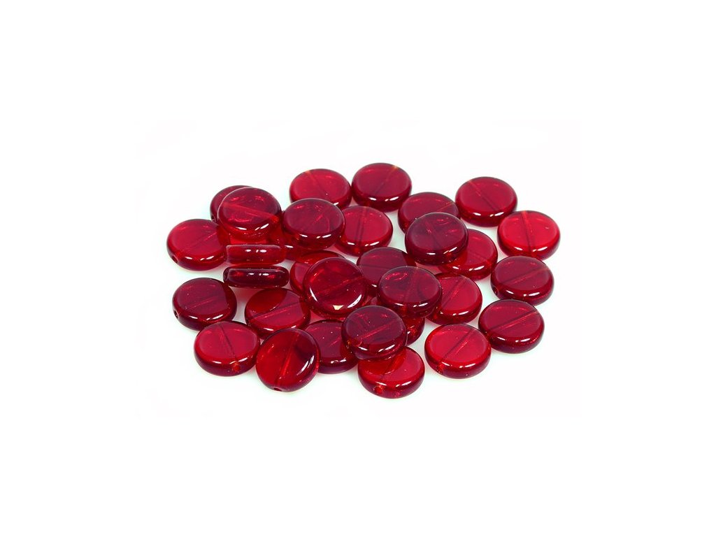 Pressed Beads Flat Round Transparent Red Glass Czech Republic