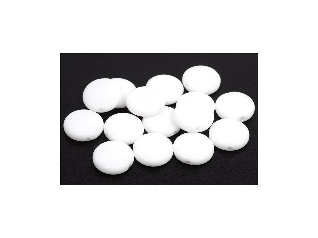 Pressed Beads Flat Round Chalk White Glass Czech Republic