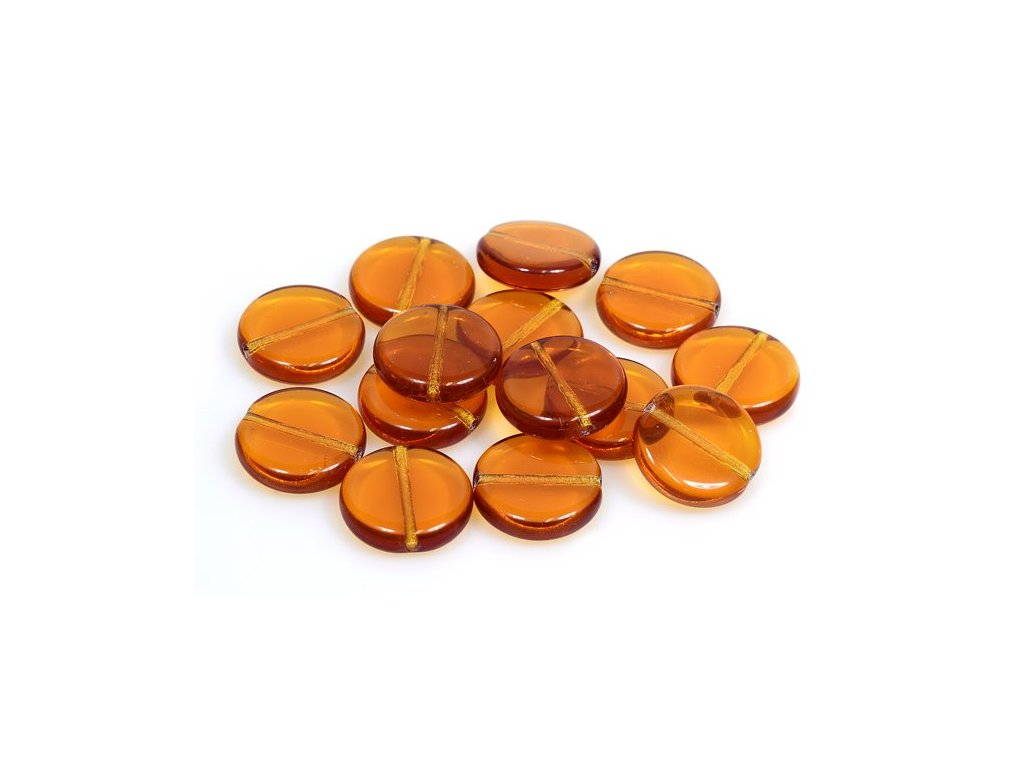 Pressed Beads Flat Round Transparent Brown Glass Czech Republic