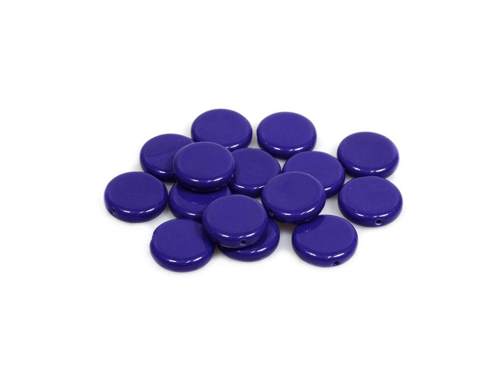Pressed Beads Flat Round Opaque Blue Glass Czech Republic