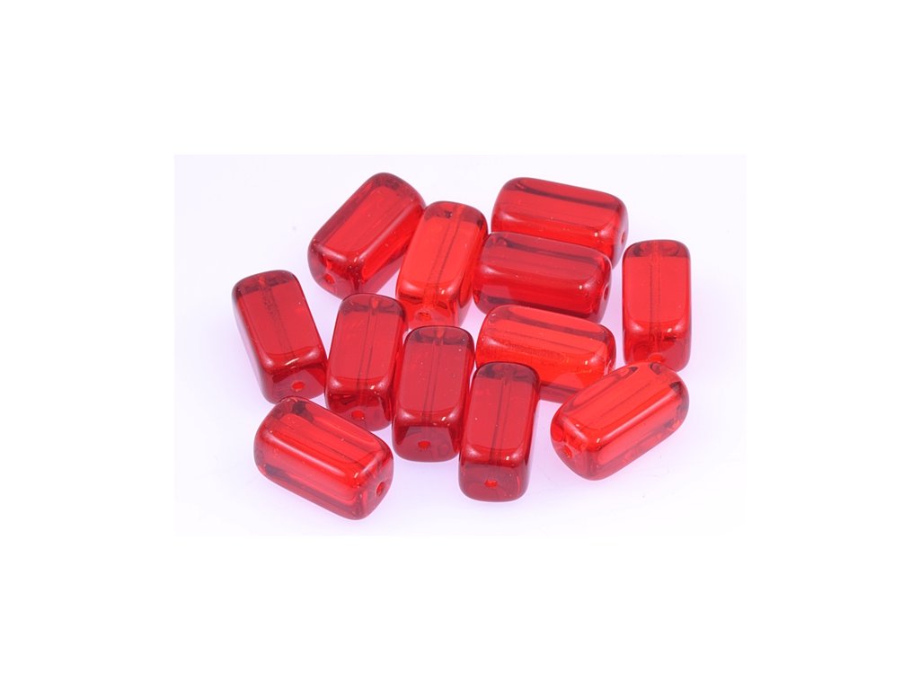 Pressed Beads Square Rectangle Ruby Red Glass Czech Republic