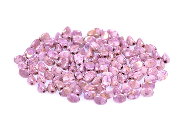 Pinch Pressed Beads 5 x 3 mm, Chalk White Senegal Violet (3000-15695), Bohemia Crystal Glass, Czechia 11154805