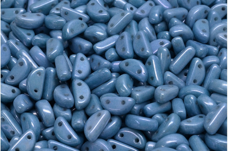 Half Moon Beads, White Luster Blue Full Coated (02010-14464), Glass, Czech Republic