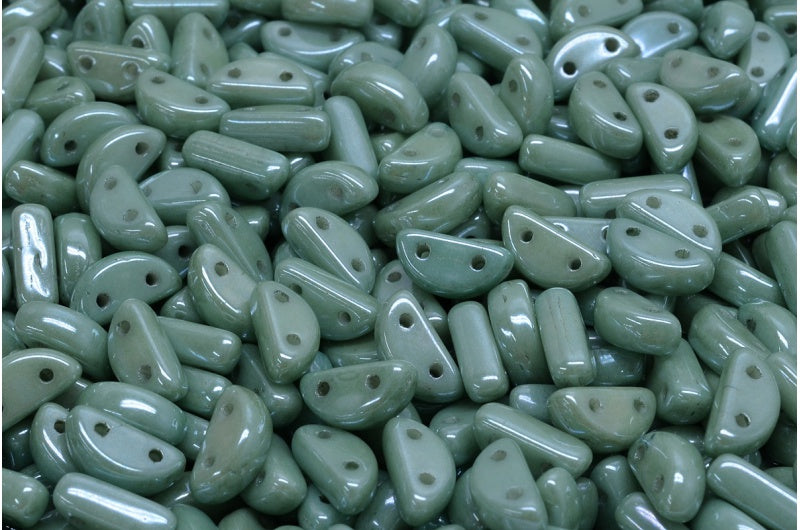 Half Moon Beads, White Luster Green Full Coated (02010-14459), Glass, Czech Republic