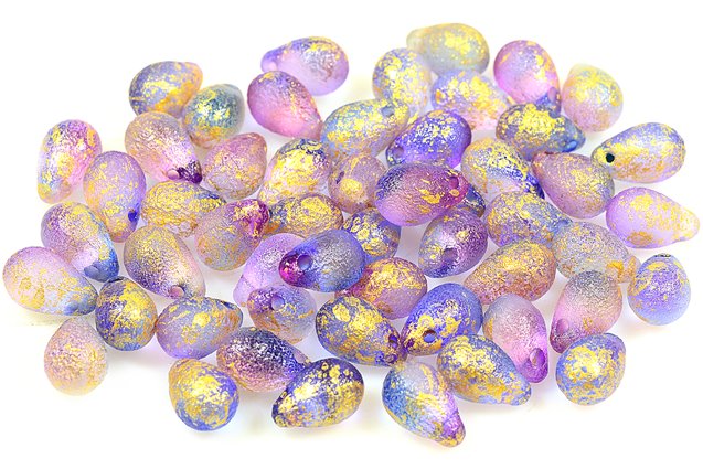 Drop Beads 6 x 9 mm, Blue Violet Etched 56902 (48002-ETCH-56902-), Bohemia Crystal Glass, Czechia 11169004