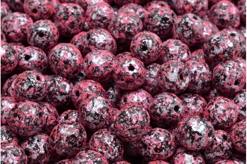 圆形火抛光刻面珠,黑色 Tweedy 粉色 (23980-45708),波西米亚水晶玻璃,捷克共和国