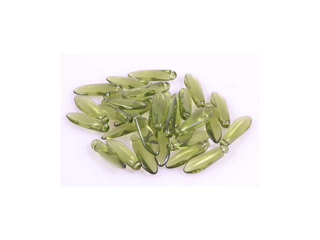 Pressed Beads Dagger Thorn Transparent Green Glass Czech Republic