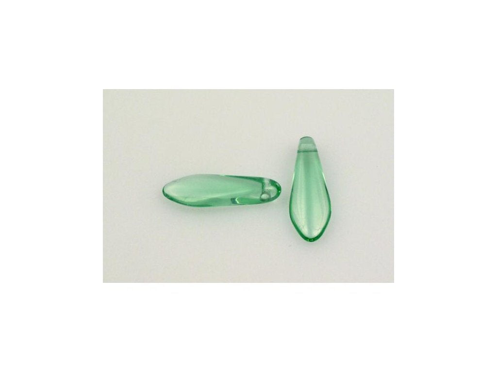Pressed Beads Dagger Thorn Transparent Green Glass Czech Republic
