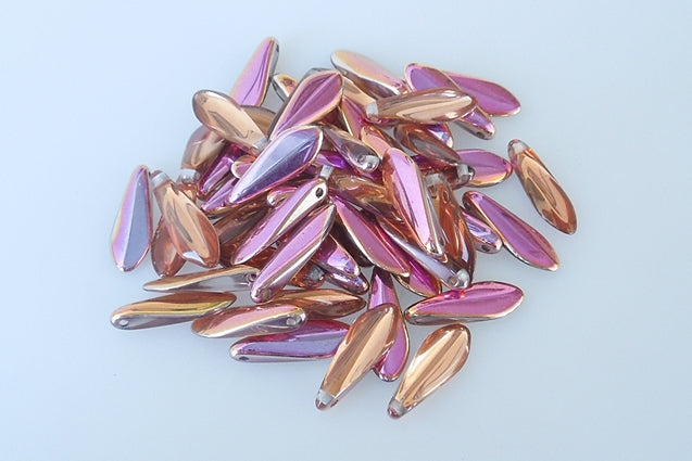 Dagger Beads 6 x 16 mm, Crystal Crystal Pinkyellow Coating (30-27137), Bohemia Crystal Glass, Czechia 11169014