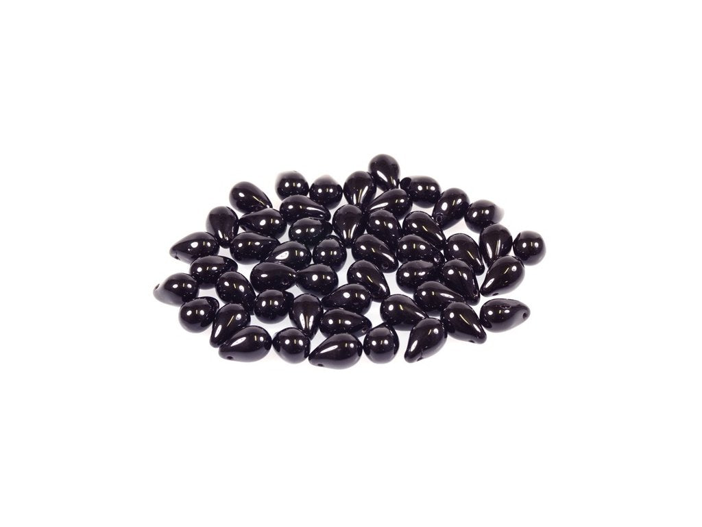 Pressed Beads Drop Black Glass Czech Republic