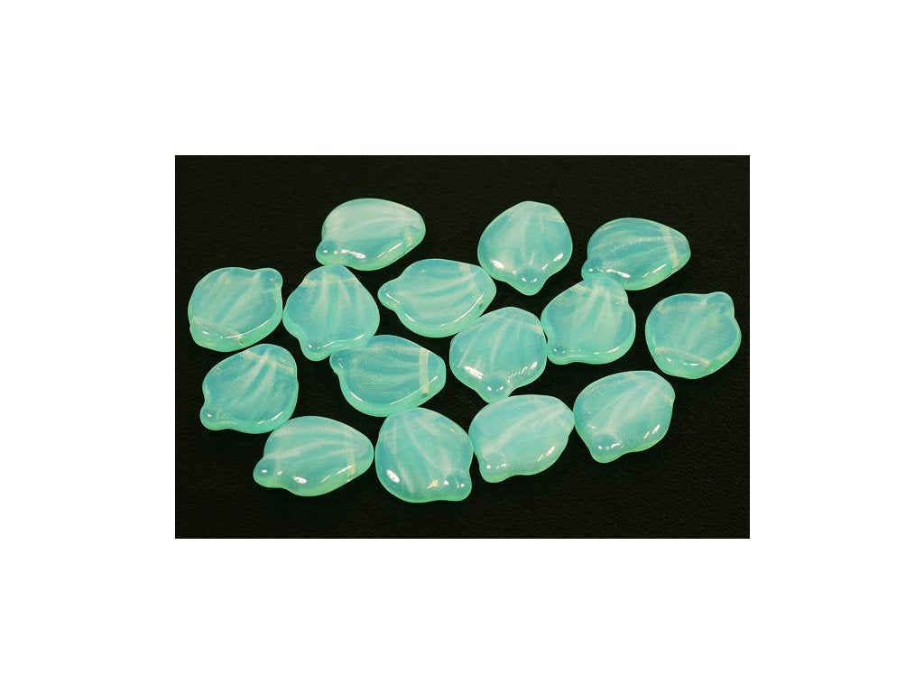 Pressed Beads Heart Leaf Opal Aqua Glass Czech Republic