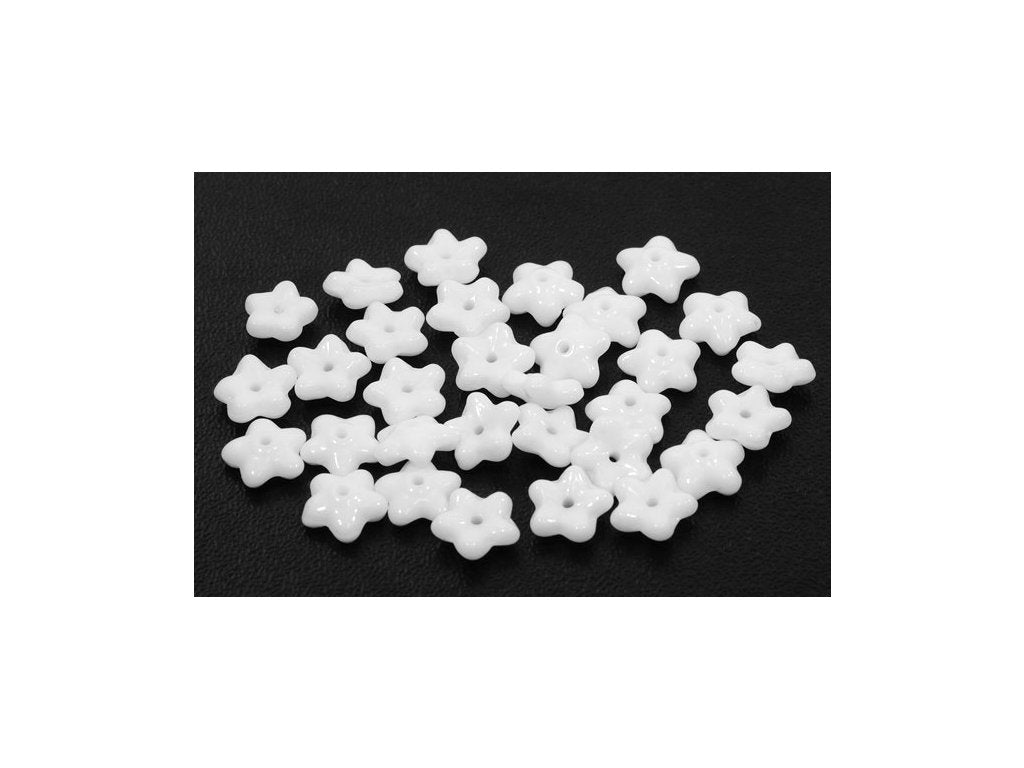 Pressed Beads Flower Chalk White Glass Czech Republic