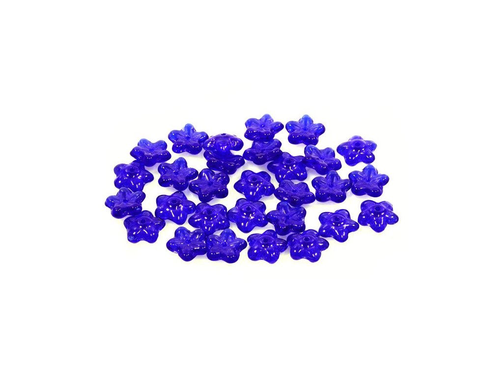 Pressed Beads Flower Transparent Blue Glass Czech Republic