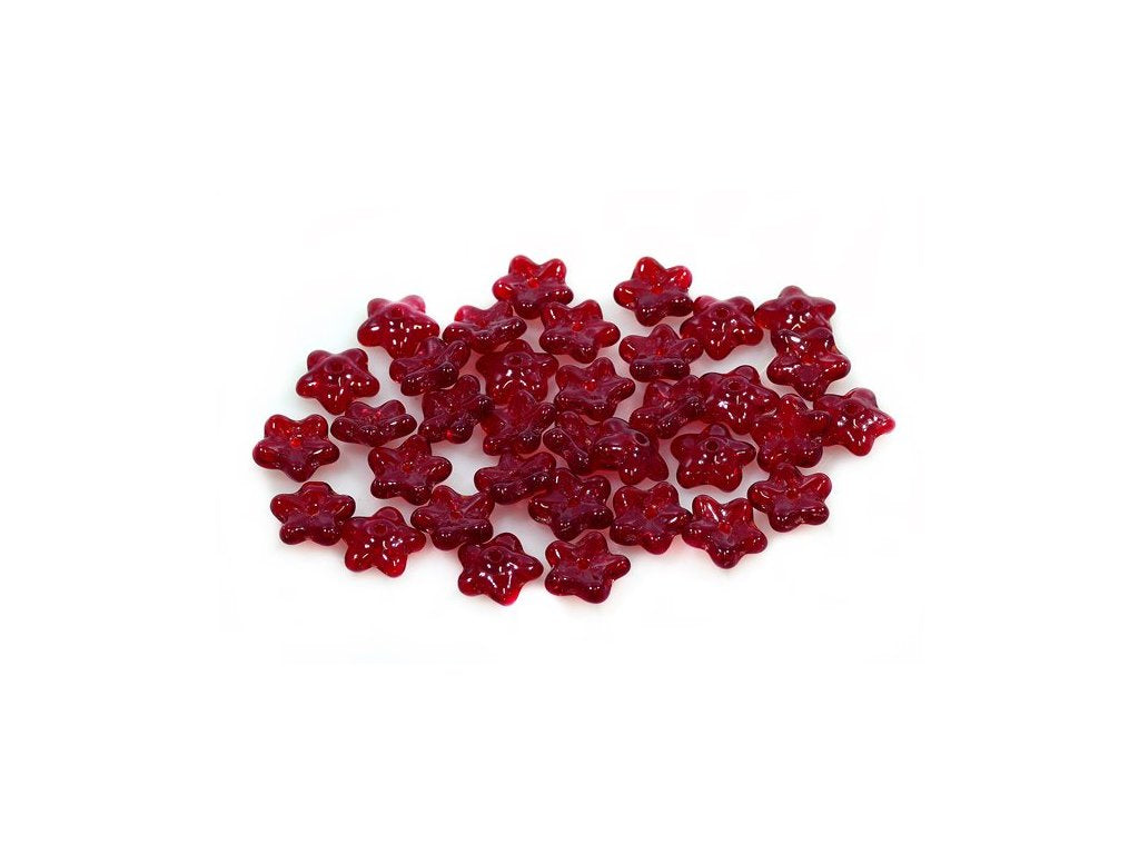 Pressed Beads Flower Transparent Red Glass Czech Republic