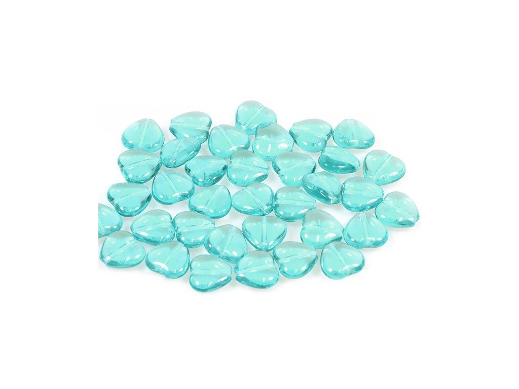 Pressed Beads Heart Transparent Aqua Glass Czech Republic