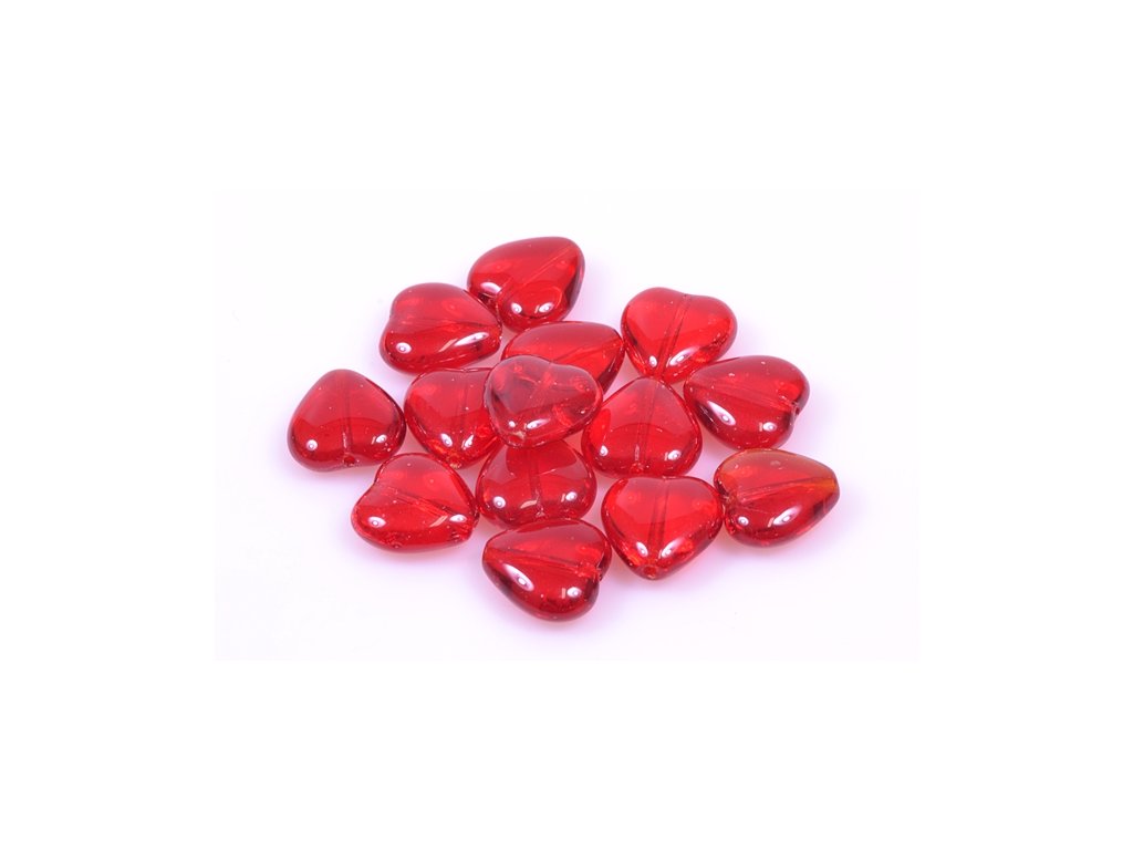 Pressed Beads Heart Transparent Red Glass Czech Republic
