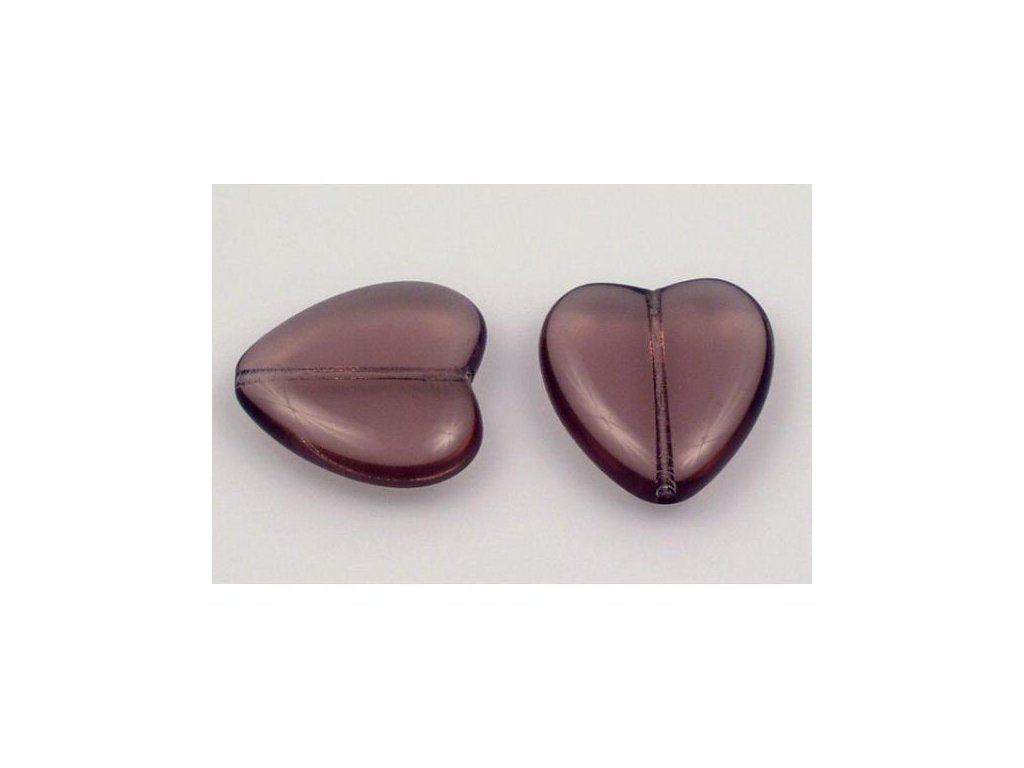 Pressed Beads Heart Transparent Light Amethyst Glass Czech Republic