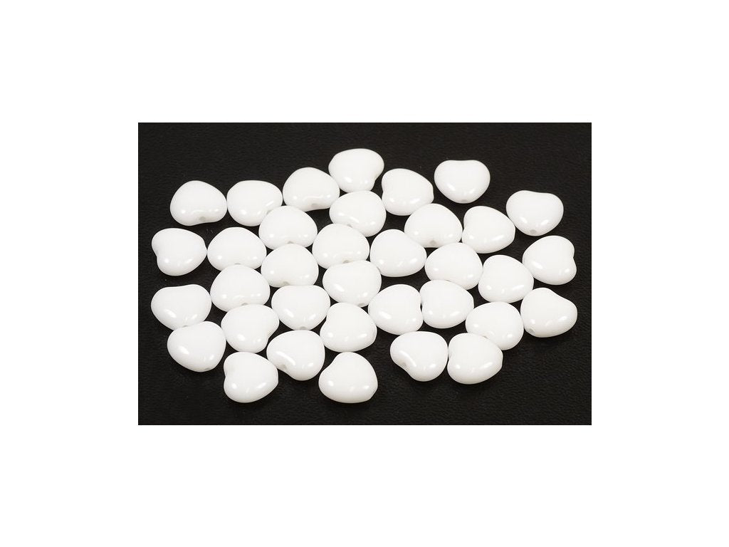 Pressed Beads Heart Chalk White Glass Czech Republic