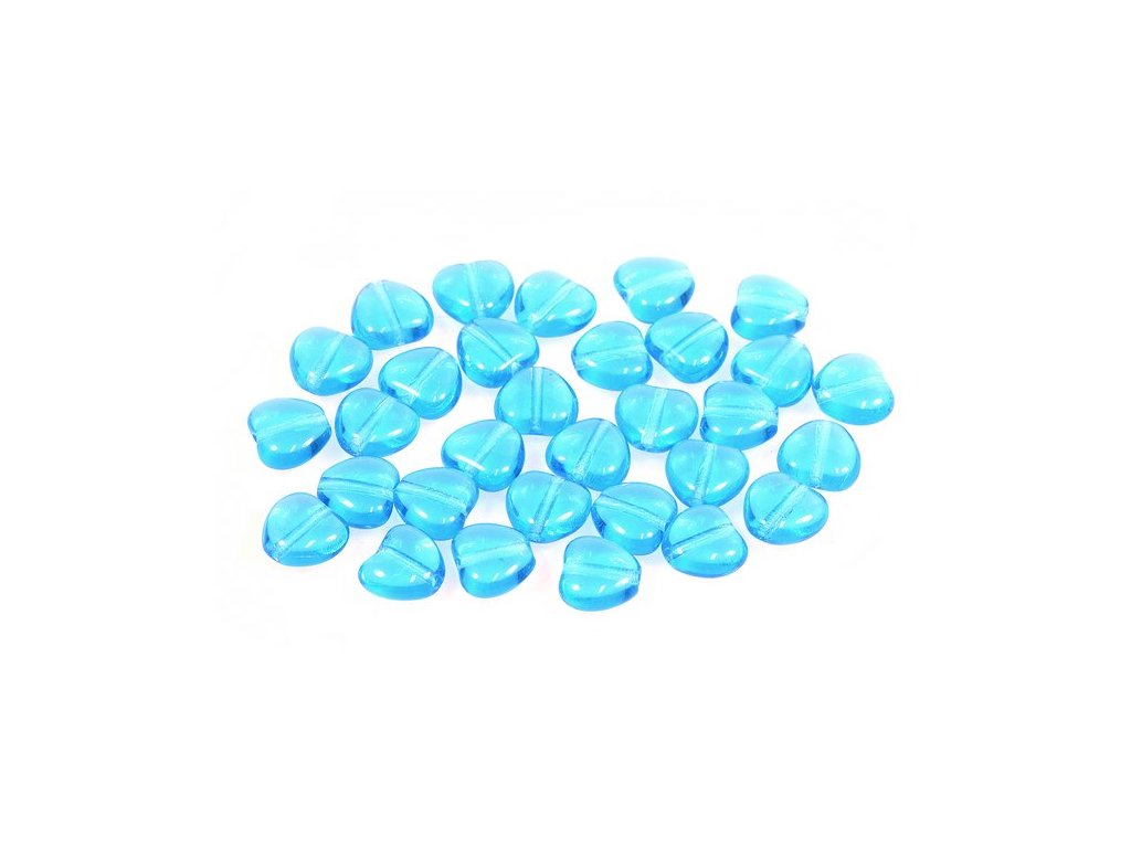 Pressed Beads Heart Aqua Glass Czech Republic