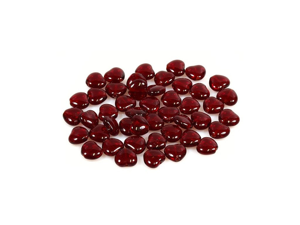 Pressed Beads Heart Transparent Red Glass Czech Republic