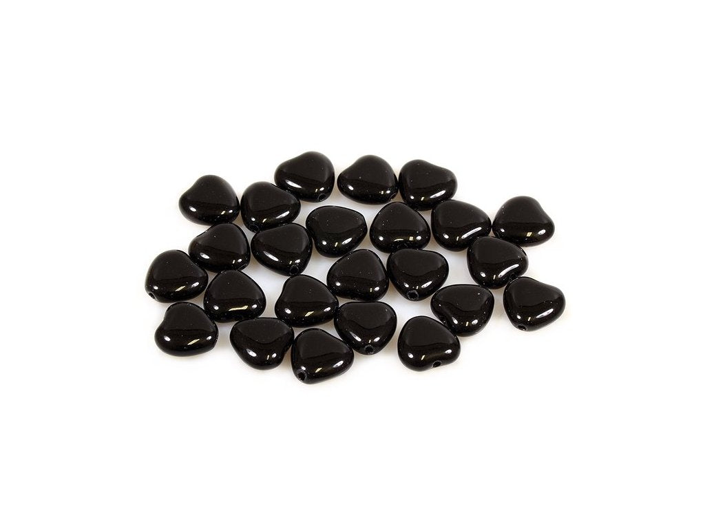 Pressed Beads Heart Black Glass Czech Republic