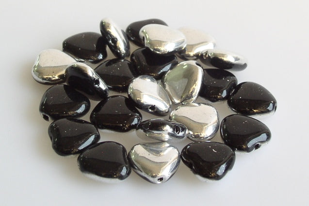 Heart Beads 9 mm, Black Crystal Silver Half Coating (23980-27001), Bohemia Crystal Glass, Czechia 11179001