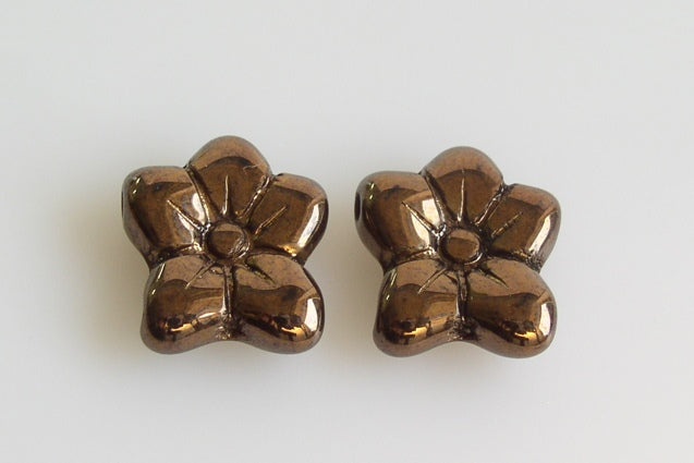 Pressed Beads 5-petal Flat Flower 12 x 14 mm, Black Bronze (23980-14415), Bohemia Crystal Glass, Czechia 11179214