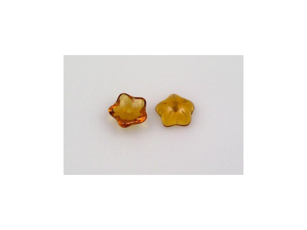 Pressed Beads Flower Transparent Brown Glass Czech Republic