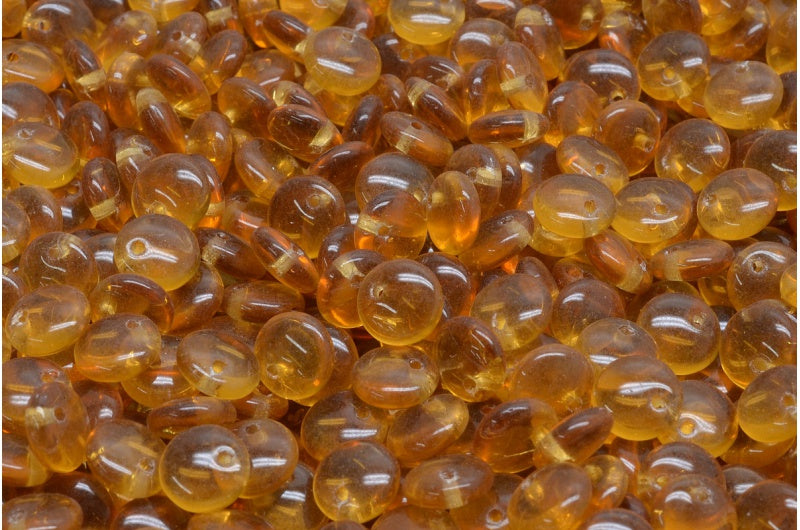 レンズ豆ビーズ、透明オレンジ(10040)、ガラス、チェコ共和国