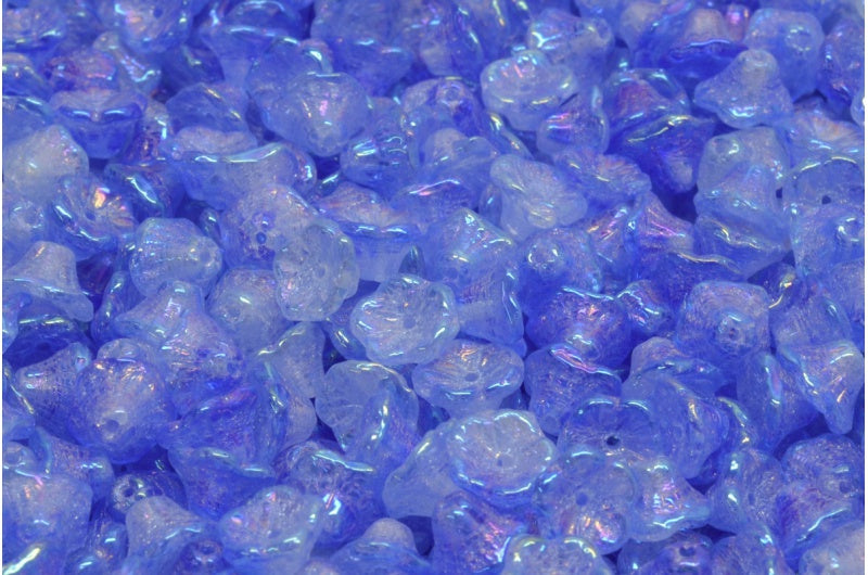 Bell Flower Cup Beads, Crystal Transparent Blue Rainbow Iris (00030-30070-21405), Glass, Czech Republic