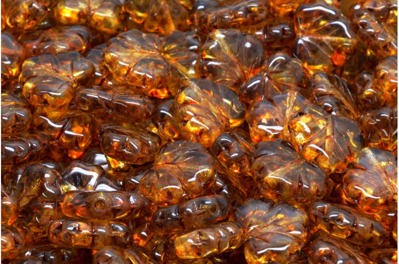 メープルリーフビーズ、クリスタルトラバーチン(00030-86800)、ガラス、チェコ共和国