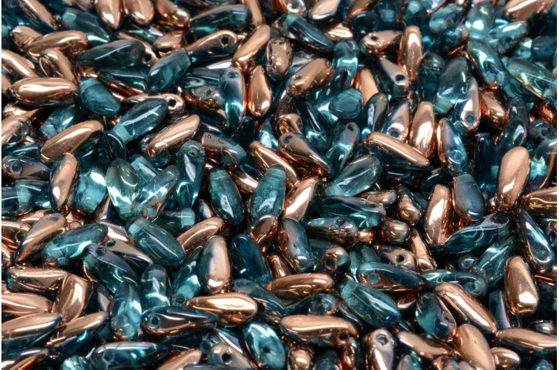 ダガービーズ、透明アクアローズゴールドカプリ(60010-27101)、ガラス、チェコ共和国