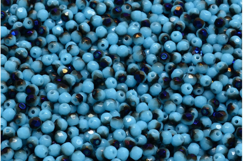 ファイアポリッシュファセットビーズラウンド、ターコイズブルー 29901 (63030-29901)、ボヘミアクリスタルガラス、チェコ共和国