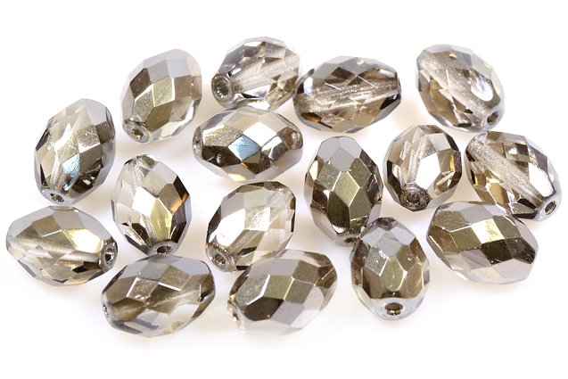 Fire Polished Faceted Beads Olives 12 x 9 mm, Crystal Chrom (30-27401), Bohemia Crystal Glass, Czechia 15129001