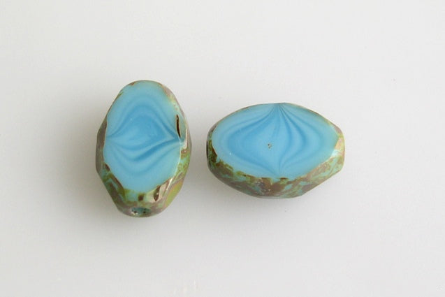 Fire Polished Faceted & Table Cut Beads Oval 11 x 8 mm, Turquoise Blue Travertin (63030-86800), Bohemia Crystal Glass, Czechia 15129110
