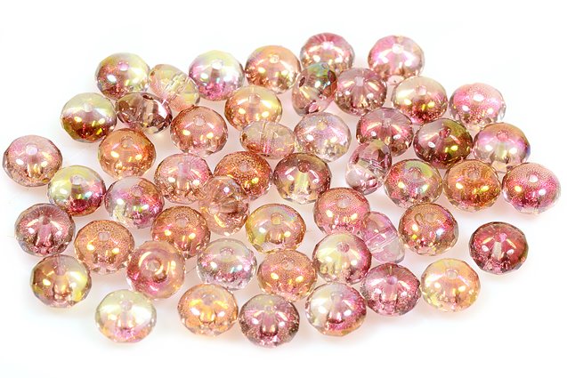 Fire Polished Faceted Beads Rondelle 7 mm, Crystal Combined Luster Red Yellow (30-91002), Bohemia Crystal Glass, Czechia 15135001