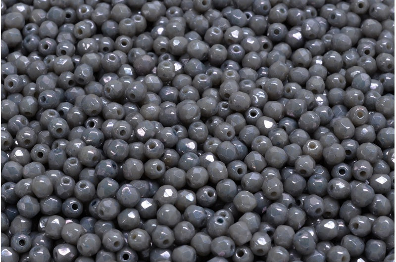 ファセット加工ビーズラウンド、不透明グレーテラコッタブルー(43020-15464)、ボヘミアクリスタルガラス、チェコ共和国